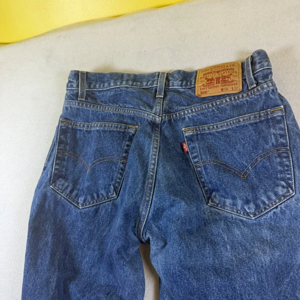 Levis 505 Regular Fit Straight Leg Jeans Mens 34x32 Blue Denim Medium Wash 505